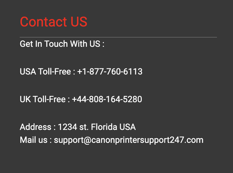 Company address in Contact US page